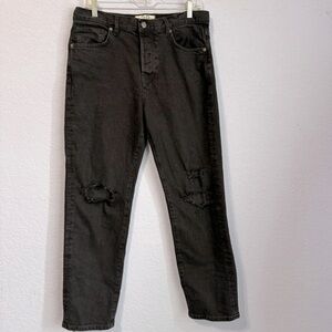 We The Free-Free People Black Bren Boyfriend High Rise Distressed Jeans